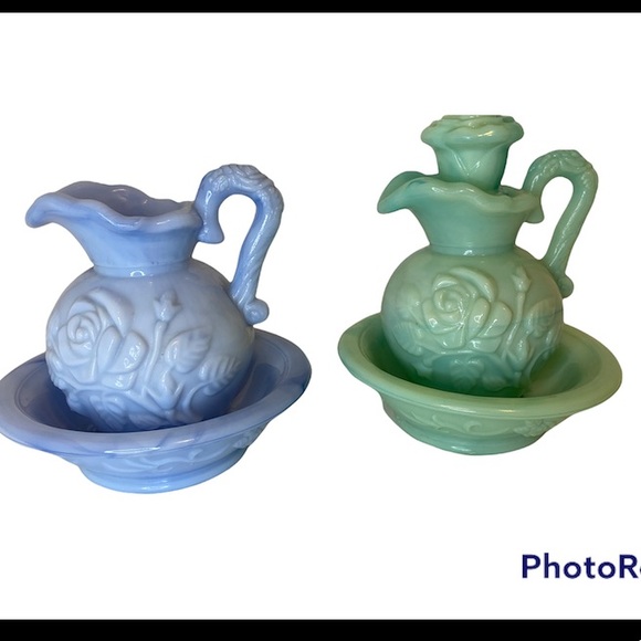 Avon Other - COPY - Vintage 1978 Avon Victoriana Blue & green Jadeite Glass Pitcher Bowl mil…